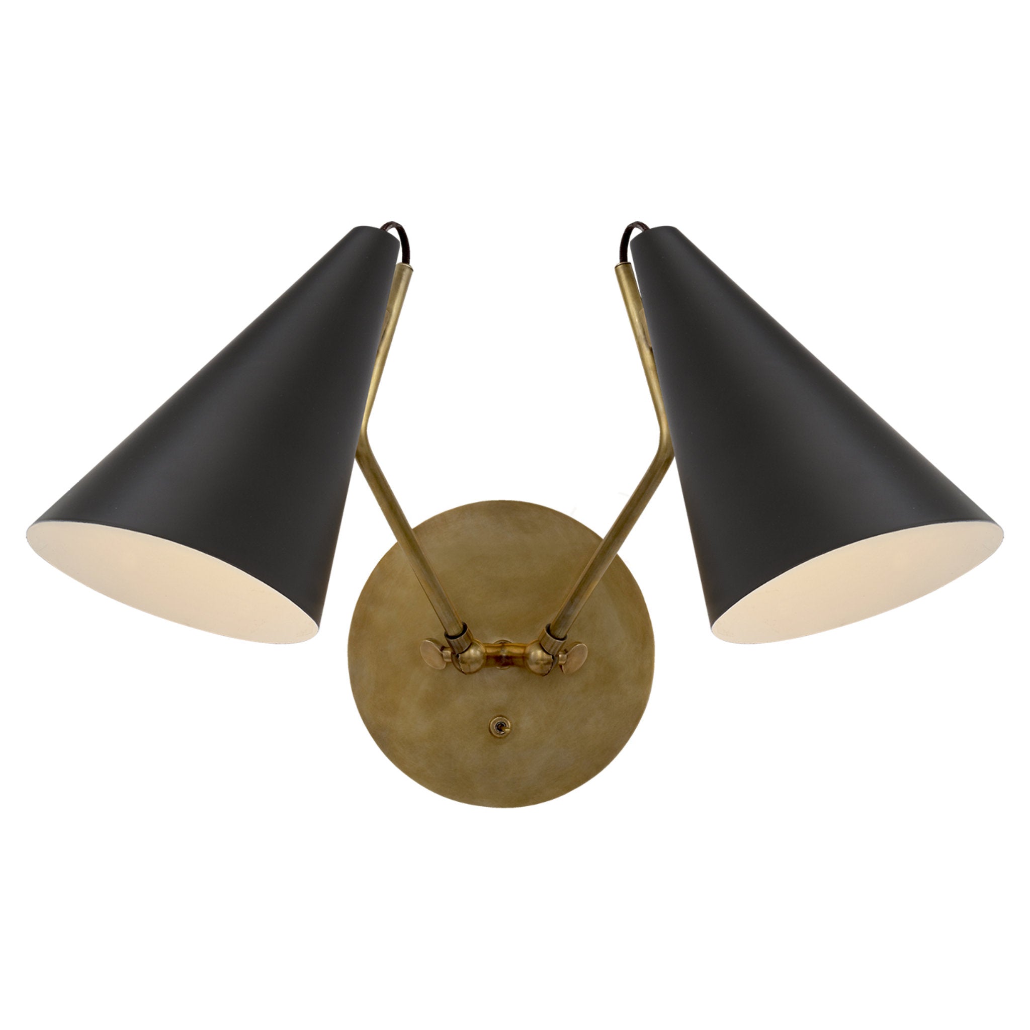 AERIN Clemente Double Sconce in Hand-Rubbed Antique Brass with Matte Black Shades