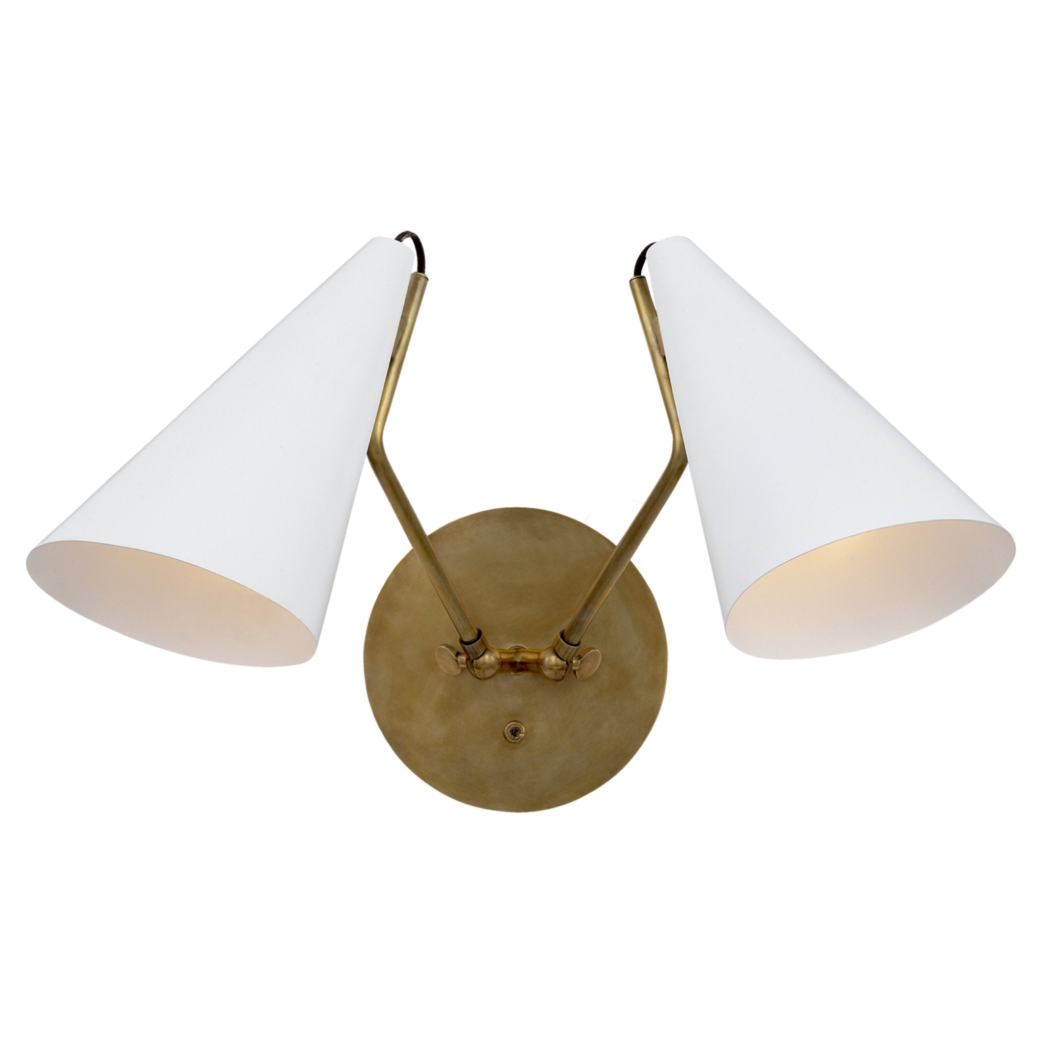 AERIN Clemente Double Sconce in Hand-Rubbed Antique Brass with Matte White Shades