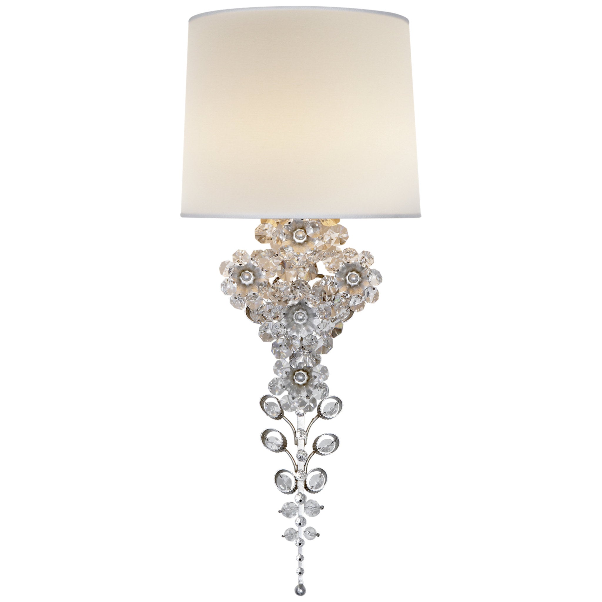 AERIN Claret Tail Sconce in Burnished Silver Leaf with Linen Shade Wall Light W10" x H23.5"