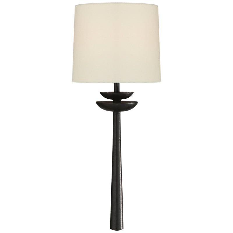 AERIN Beaumont Medium Tail Sconce in Aged Iron with Linen Shade