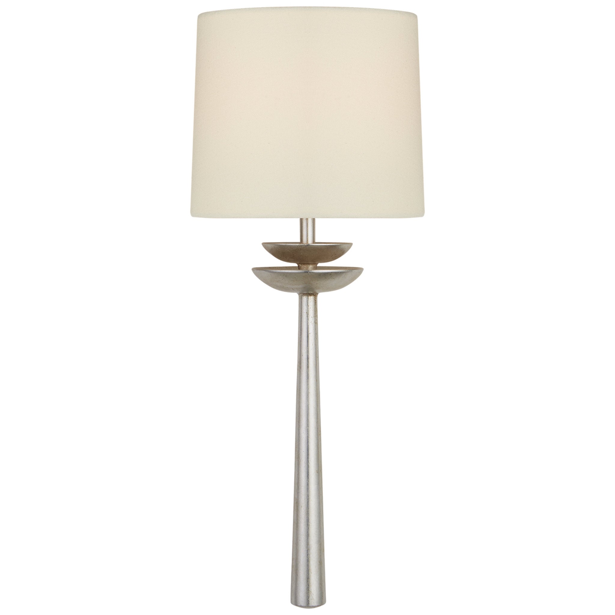 AERIN Beaumont Medium Tail Sconce in Burnished Silver Leaf with Linen Shade