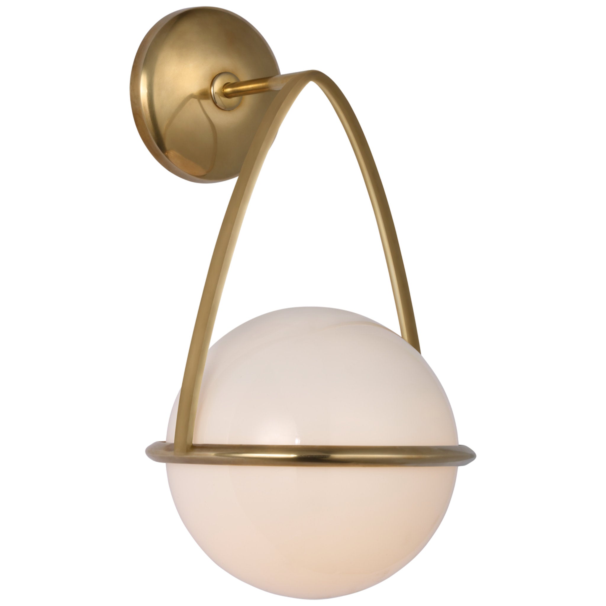 AERIN Lisette Bracketed Sconce in Hand-Rubbed Antique Brass with White Glass Wall Light W8" x H13.75"