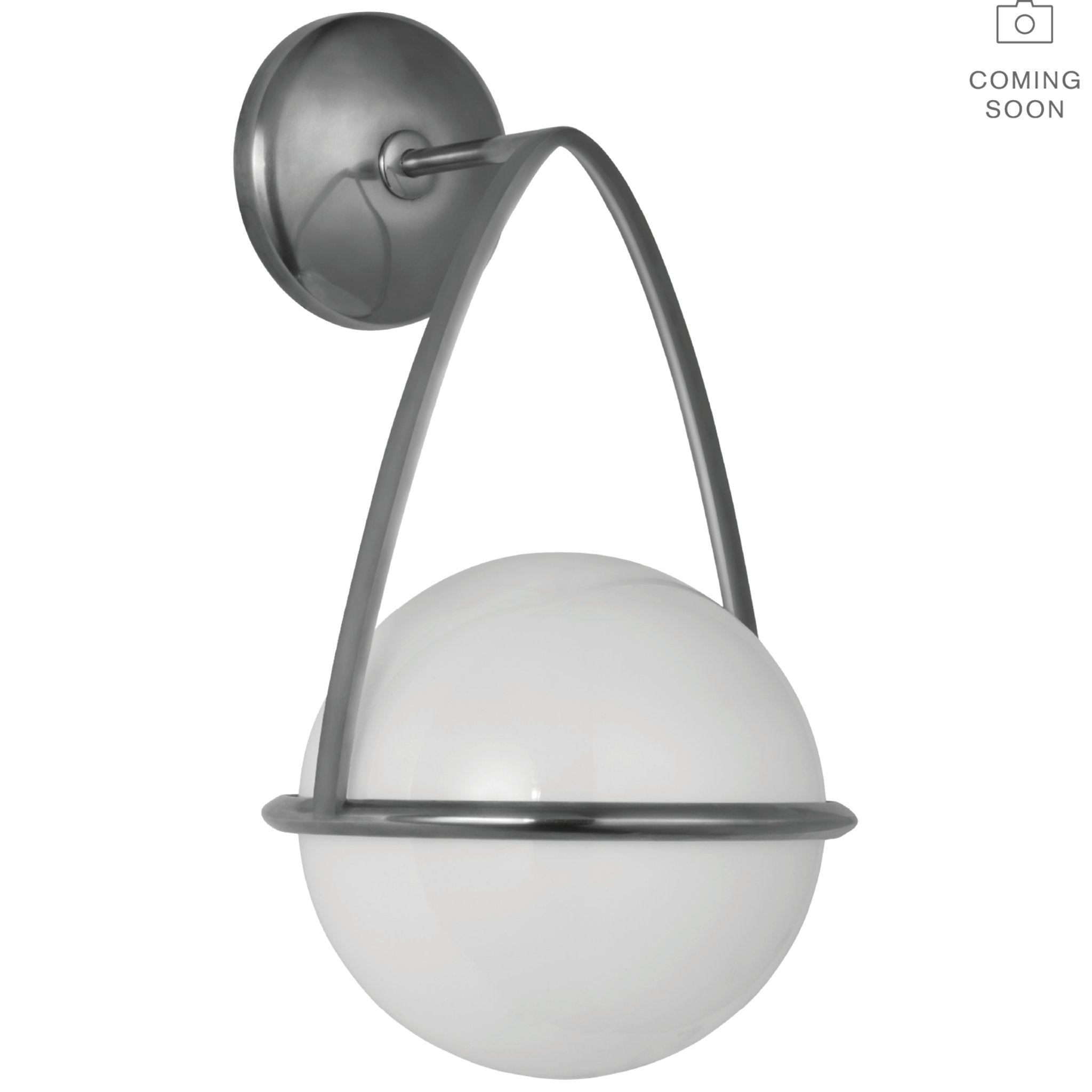 AERIN Lisette Bracketed Sconce in Polished Nickel with White Glass Wall Light W8" x H13.75"