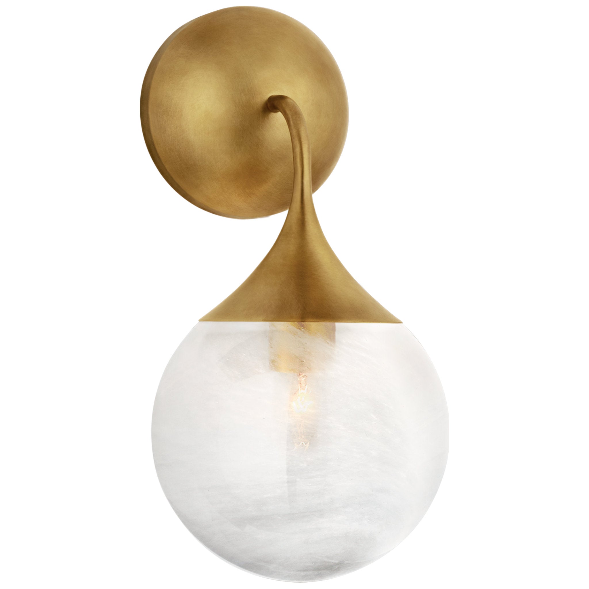 AERIN Cristol Small Single Sconce in Hand-Rubbed Antique Brass with White Glass Wall Light W6" x H12"