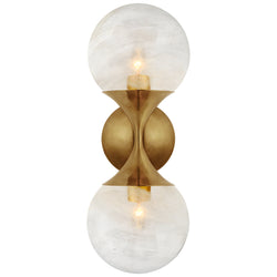 AERIN Cristol Small Double Sconce in Hand-Rubbed Antique Brass with White Glass