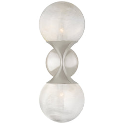 AERIN Cristol Small Double Sconce in Polished Nickel with White Glass