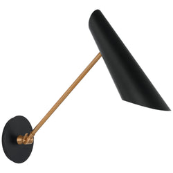 AERIN Franca Single Library Wall Light in Hand-Rubbed Antique Brass with Black Shade
