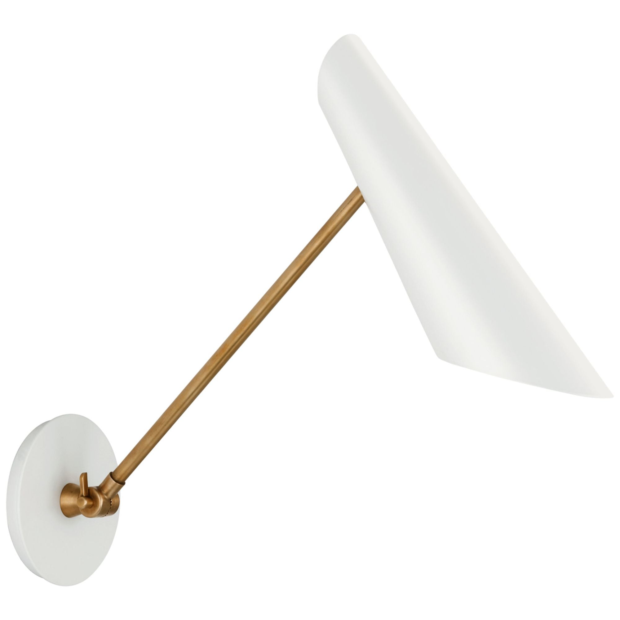 AERIN Franca Single Library Wall Light in Hand-Rubbed Antique Brass with White Shade W5.5" x H13.75" - 18.25"
