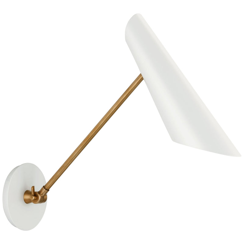 AERIN Franca Single Library Wall Light in Hand-Rubbed Antique Brass with White Shade