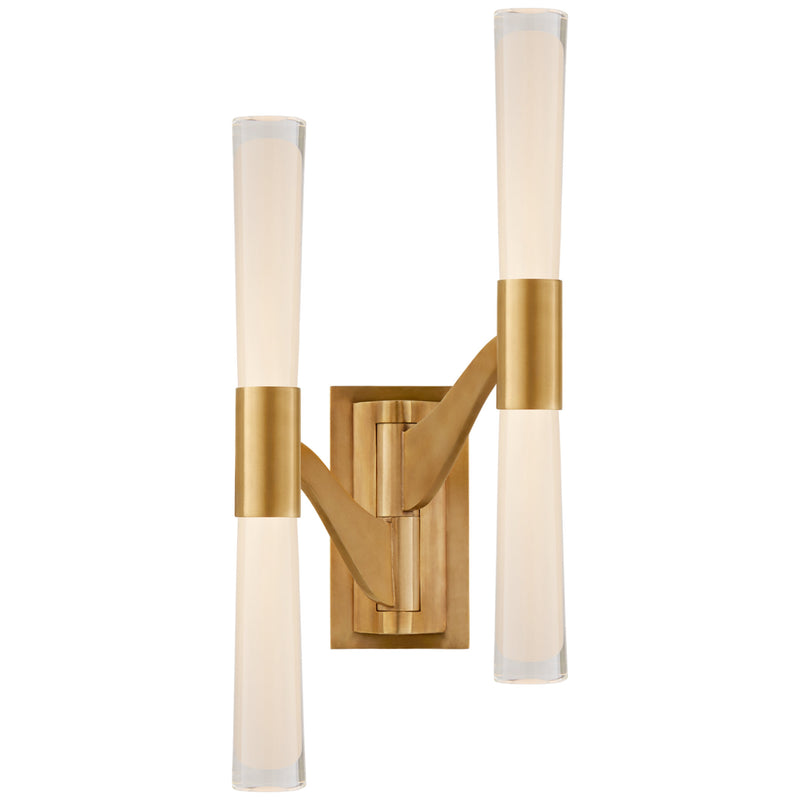 AERIN Brenta Large Double Articulating Sconce in Hand-Rubbed Antique Brass with White Glass