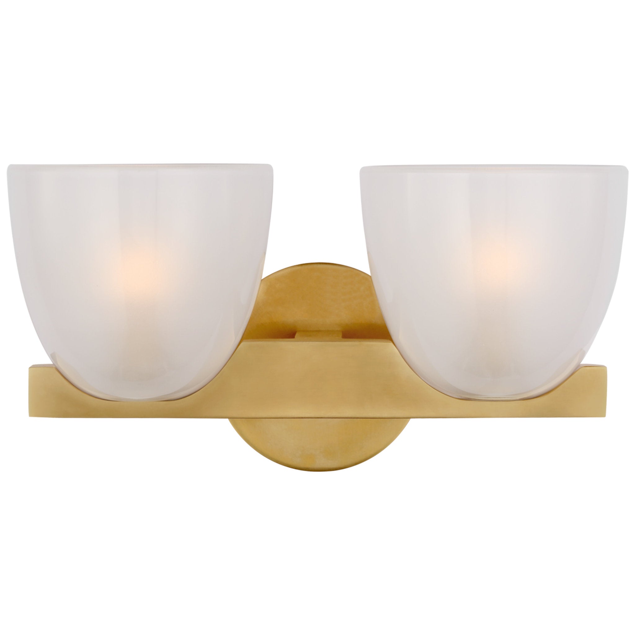 AERIN Carola Double Sconce in Hand-Rubbed Antique Brass with Frosted Glass
