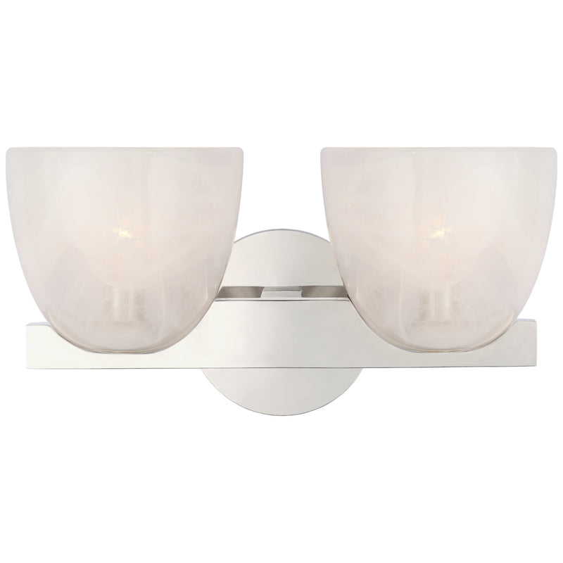 AERIN Carola Double Sconce in Polished Nickel with White Strie Glass