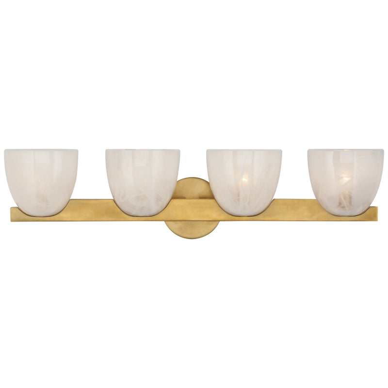 AERIN Carola 4-Light Bath Sconce in Hand-Rubbed Antique Brass with White Strie Glass