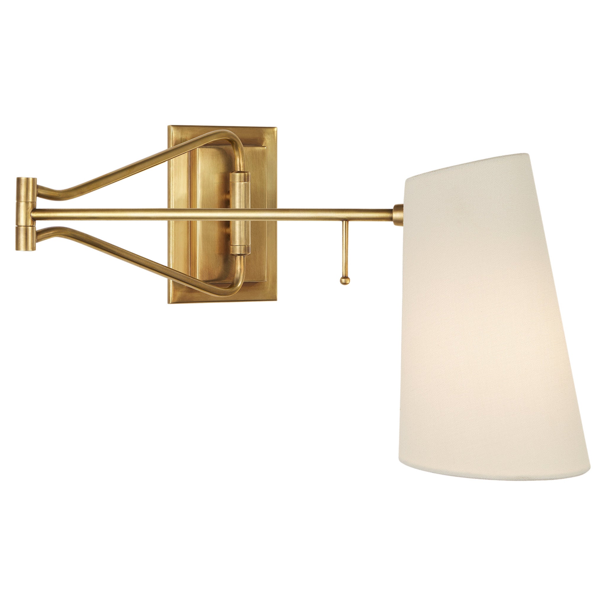 AERIN Keil Swing Arm Wall Light in Hand-Rubbed Antique Brass with Linen Shade
