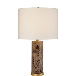 AERIN Cliff Table Lamp in Brown Marble with Linen Shade