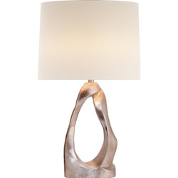 AERIN Cannes Table Lamp in Burnished Silver Leaf with Linen Shade