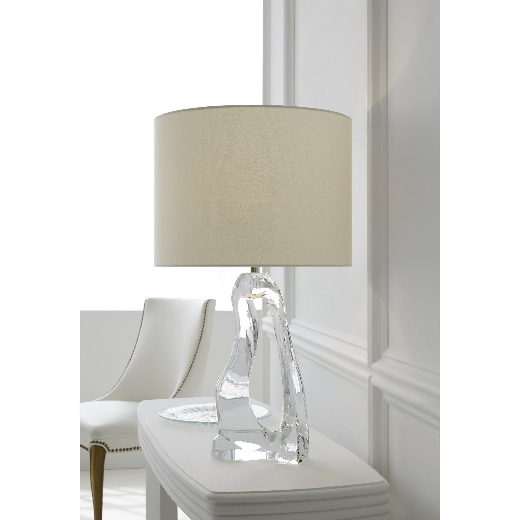 AERIN Cannes Table Lamp in Clear Glass with Linen Shade