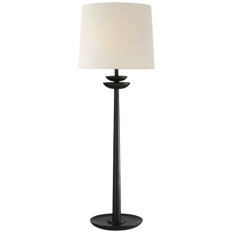 AERIN Beaumont Medium Buffet Lamp in Aged Iron with Linen Shade