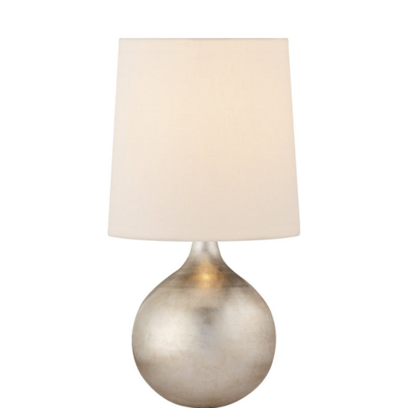 AERIN Warren Mini Table Lamp in Burnished Silver Leaf with Linen Shade