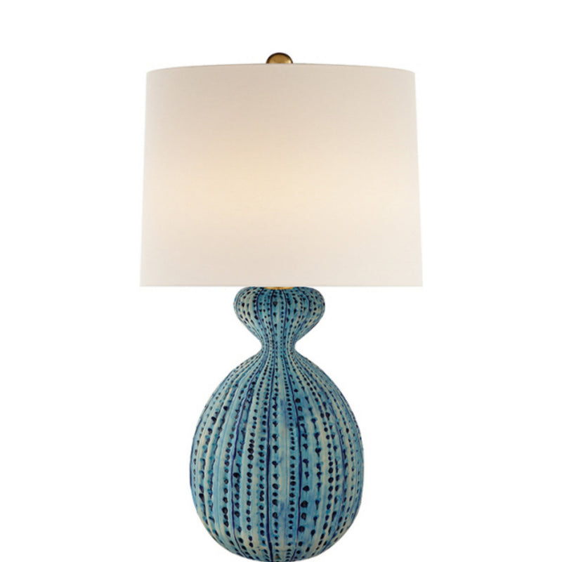 AERIN Gannet Table Lamp in Pebbled Aquamarine with Linen Shade