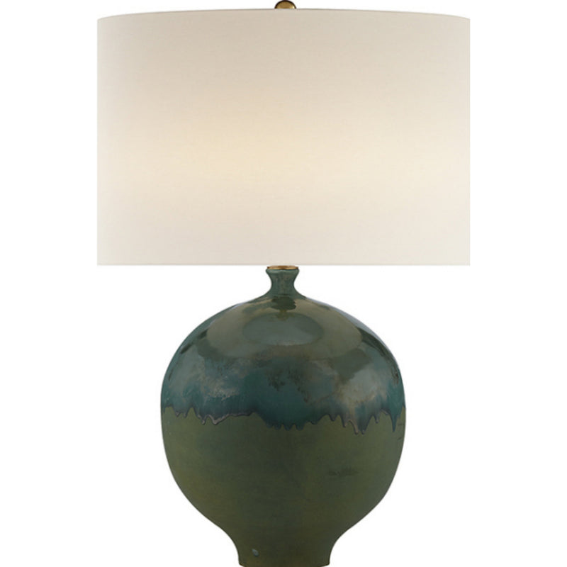 AERIN Gaios Table Lamp in Volcanic Verdi with Linen Shade