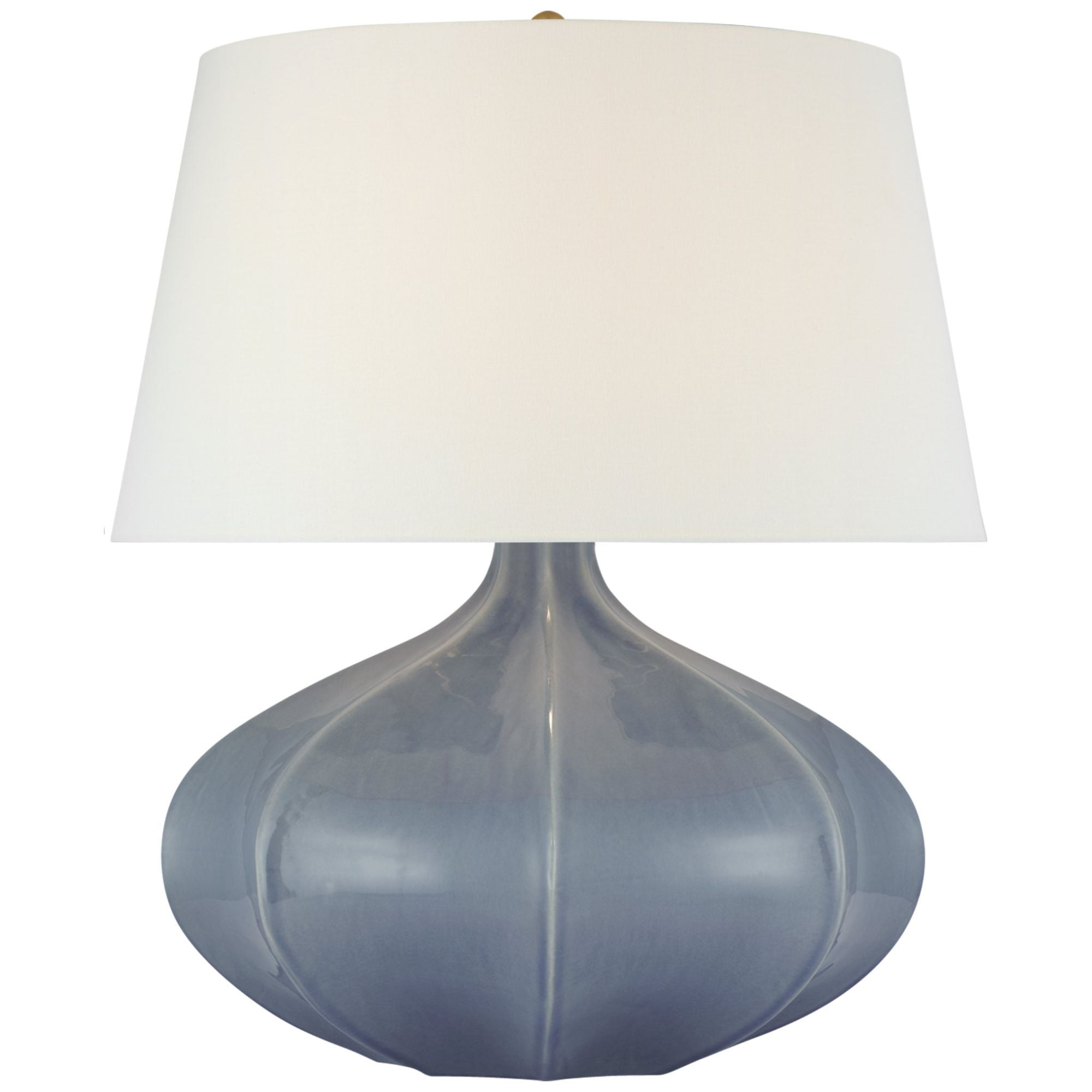 AERIN Rana Medium Wide Table Lamp in Polar Blue Crackle with Linen Shade