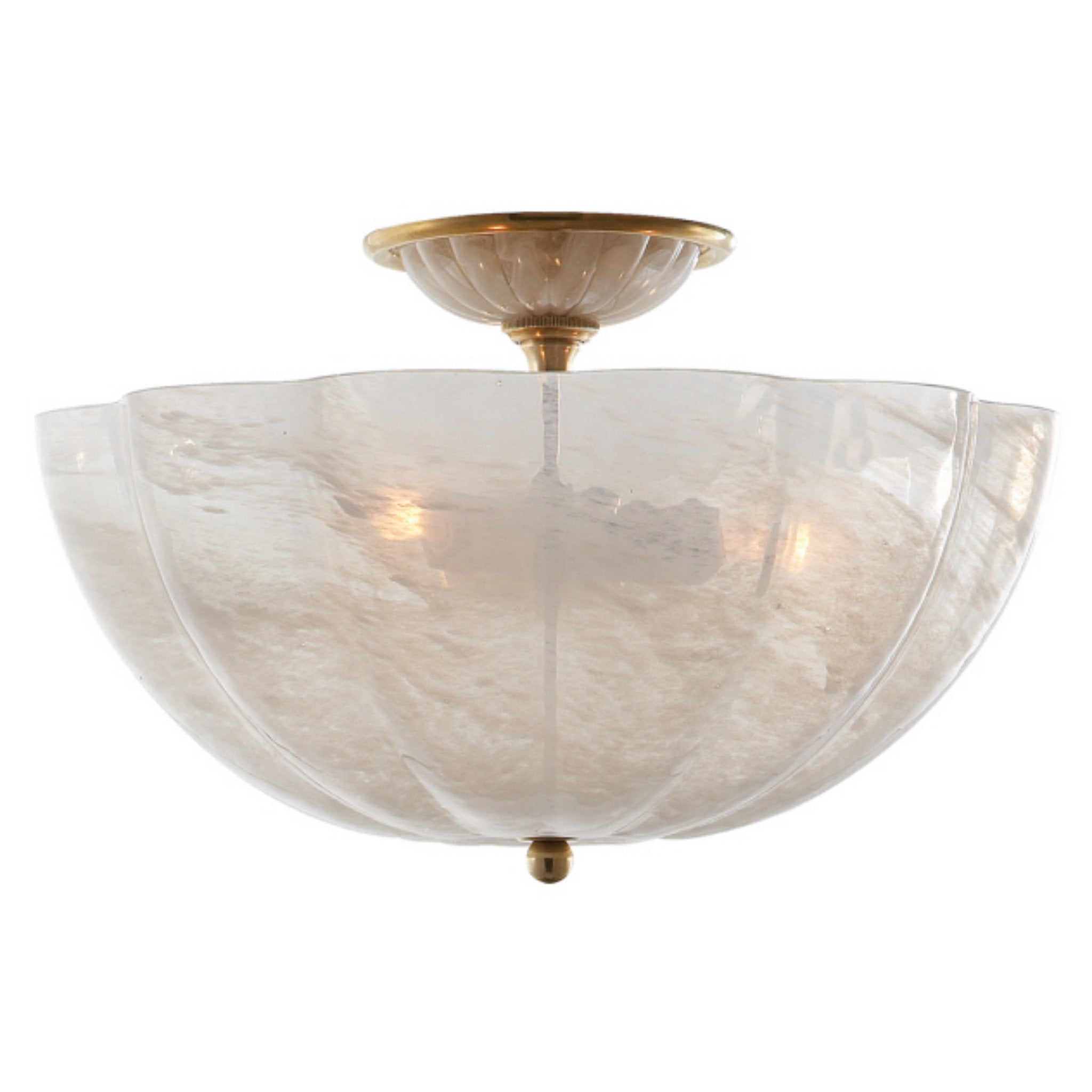 AERIN Rosehill Semi-Flush in Hand-Rubbed Antique Brass with White Strie Glass