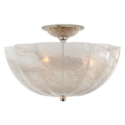 AERIN Rosehill Semi-Flush in Polished Nickel with White Strie Glass