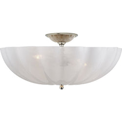 AERIN Rosehill Large Semi-Flush Mount in Polished Nickel with White Strie Glass