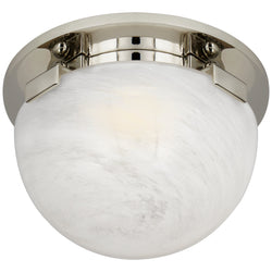 AERIN Serein 5.5" Solitaire Flush Mount in Polished Nickel with White Strie Glass