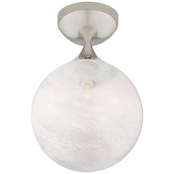 AERIN Cristol Small Single Flush Mount in Polished Nickel with White Glass