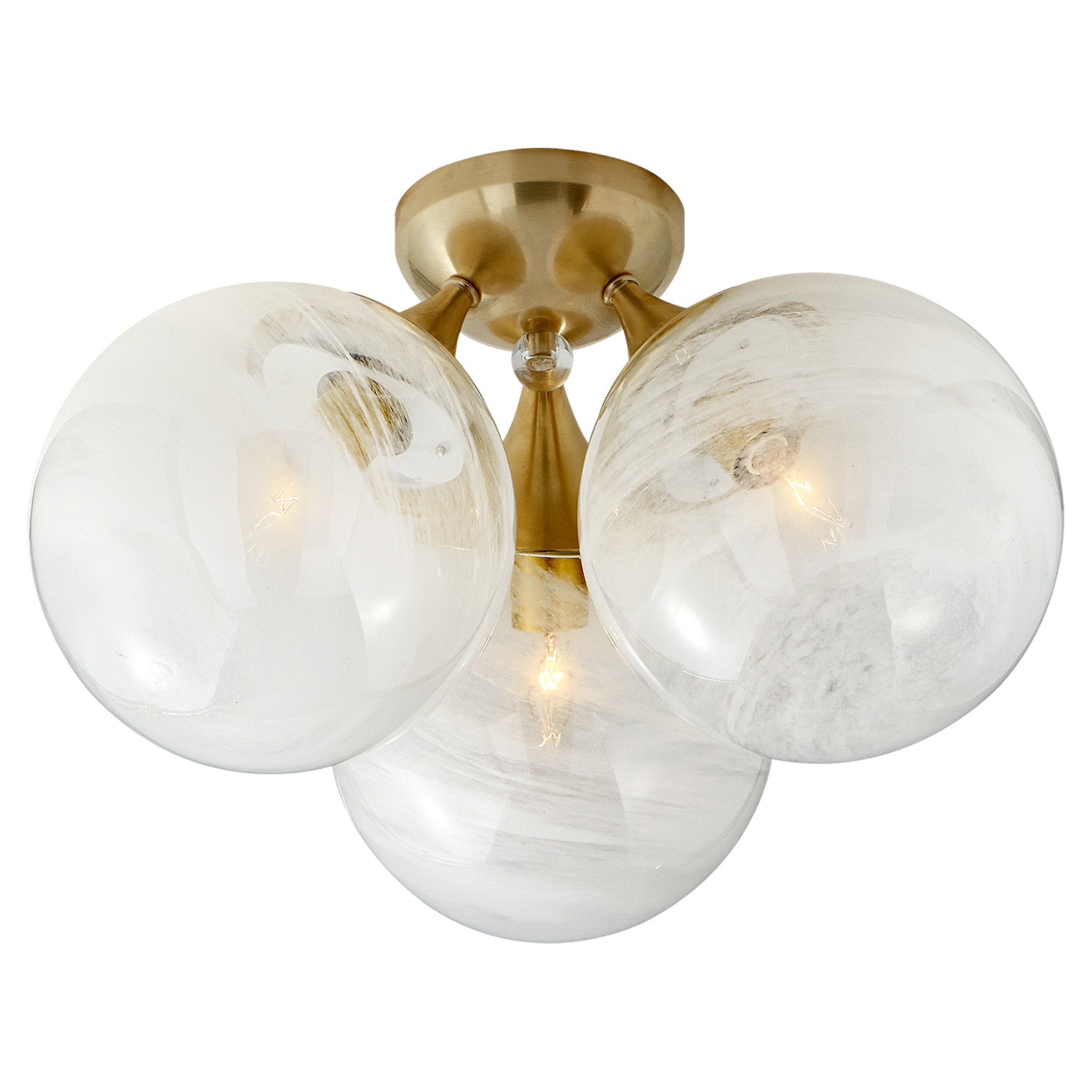 AERIN Cristol Large Triple Flush Mount in Hand-Rubbed Antique Brass with White Strie Glass