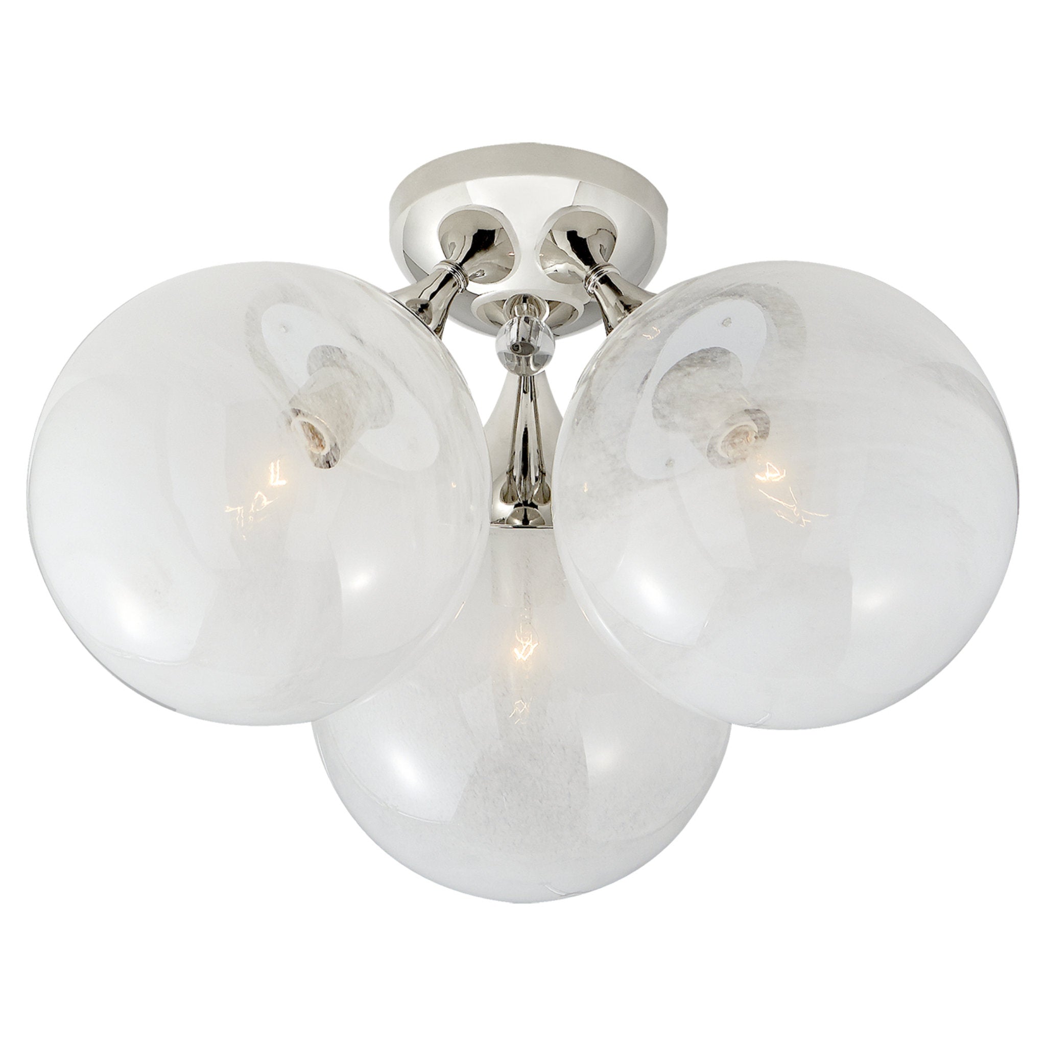 AERIN Cristol Large Triple Flush Mount in Polished Nickel with White Strie Glass