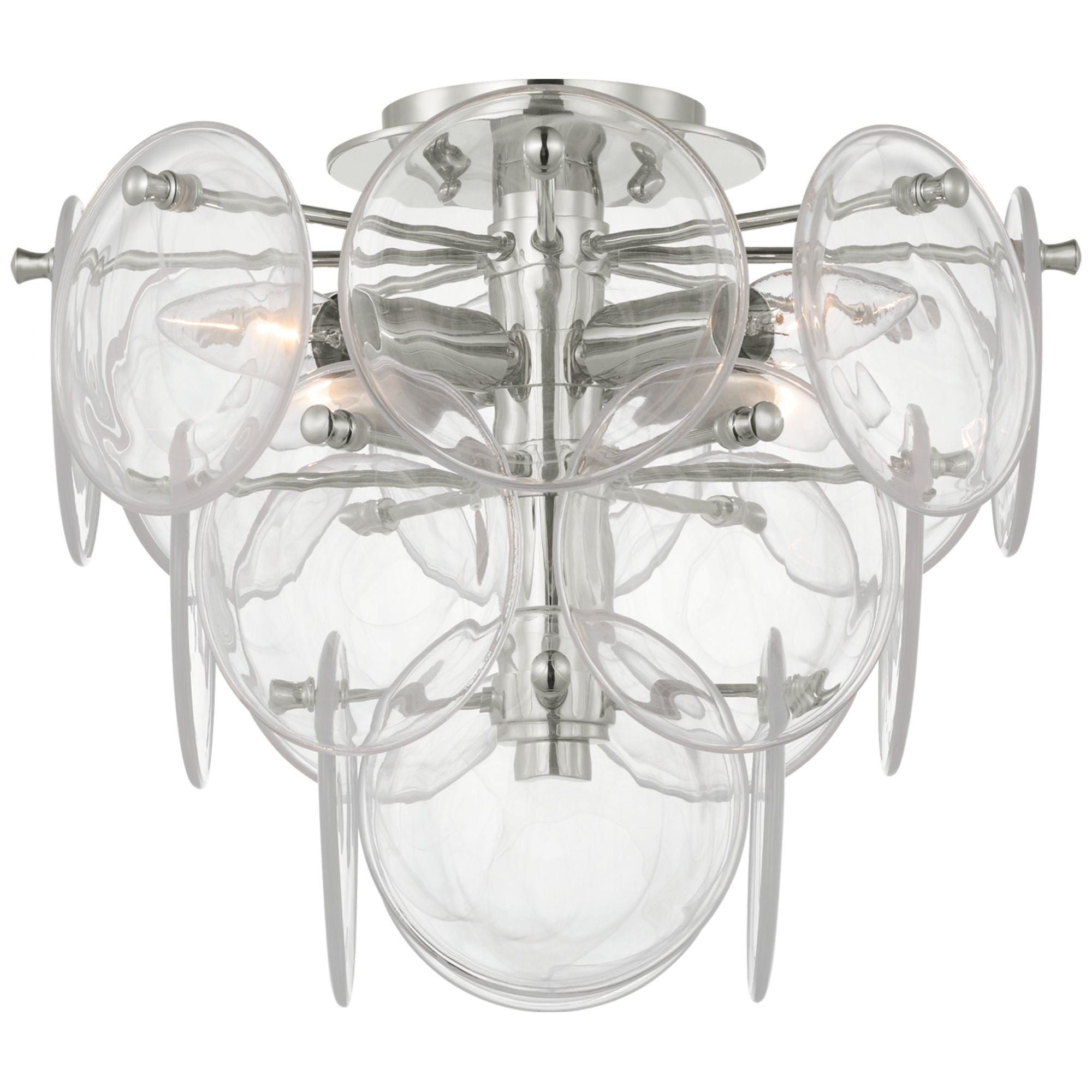 AERIN Loire Medium Tiered Flush Mount in Polished Nickel with Clear Strie Glass