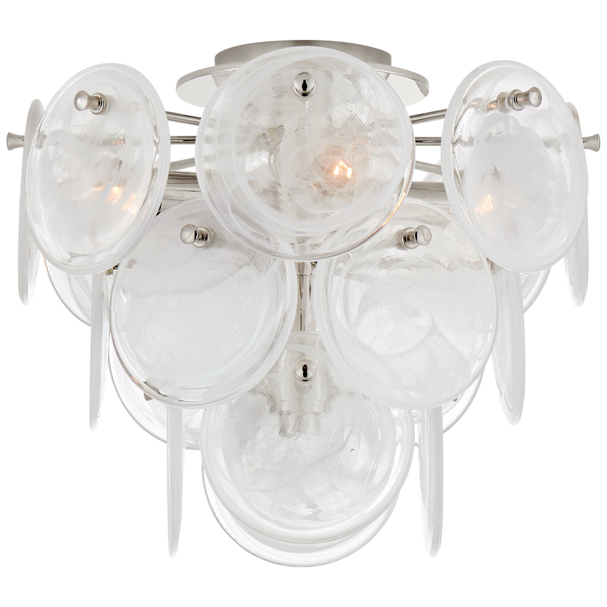 AERIN Loire Medium Tiered Flush Mount in Polished Nickel with White Strie Glass