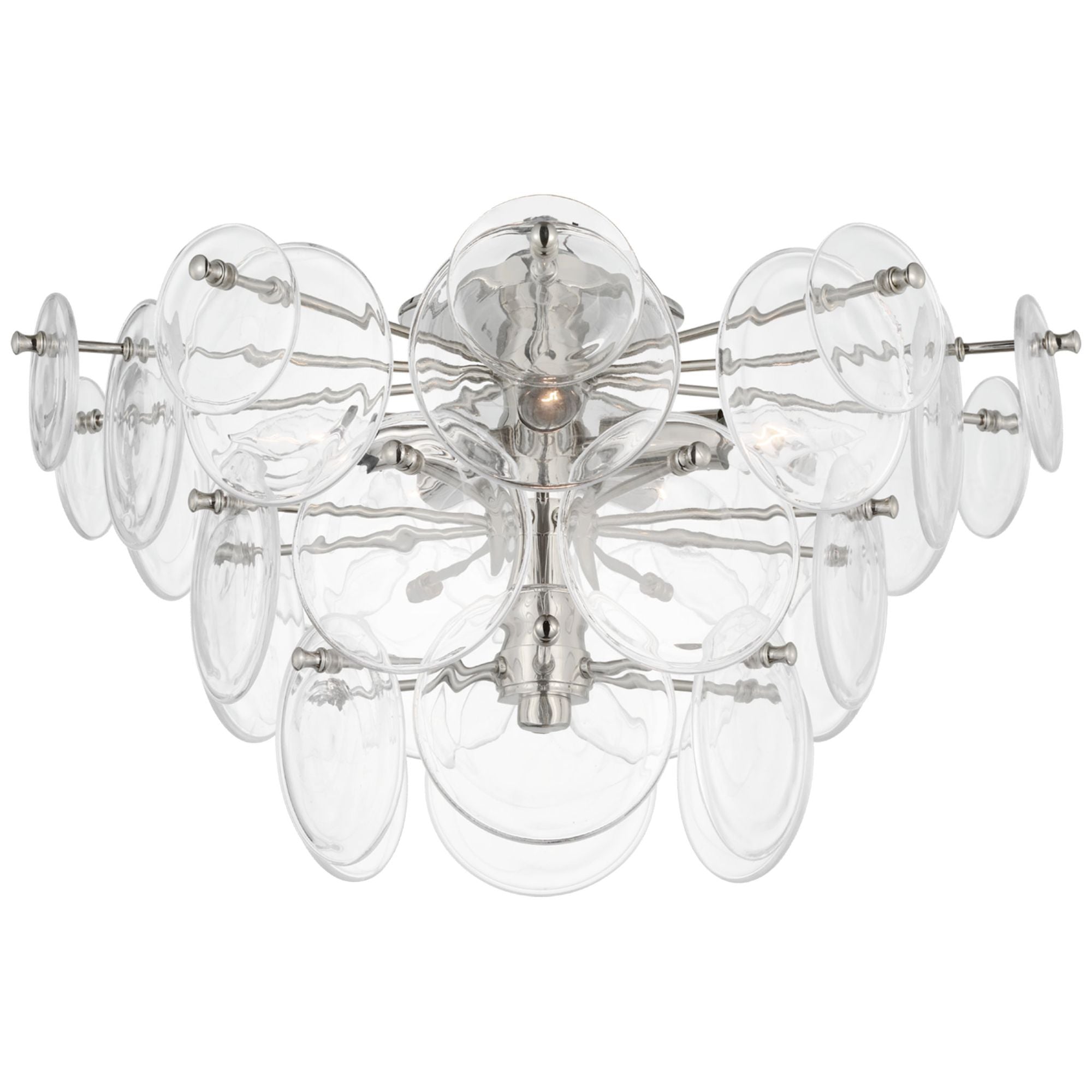 AERIN Loire Large Tiered Flush Mount in Polished Nickel with Clear Strie Glass