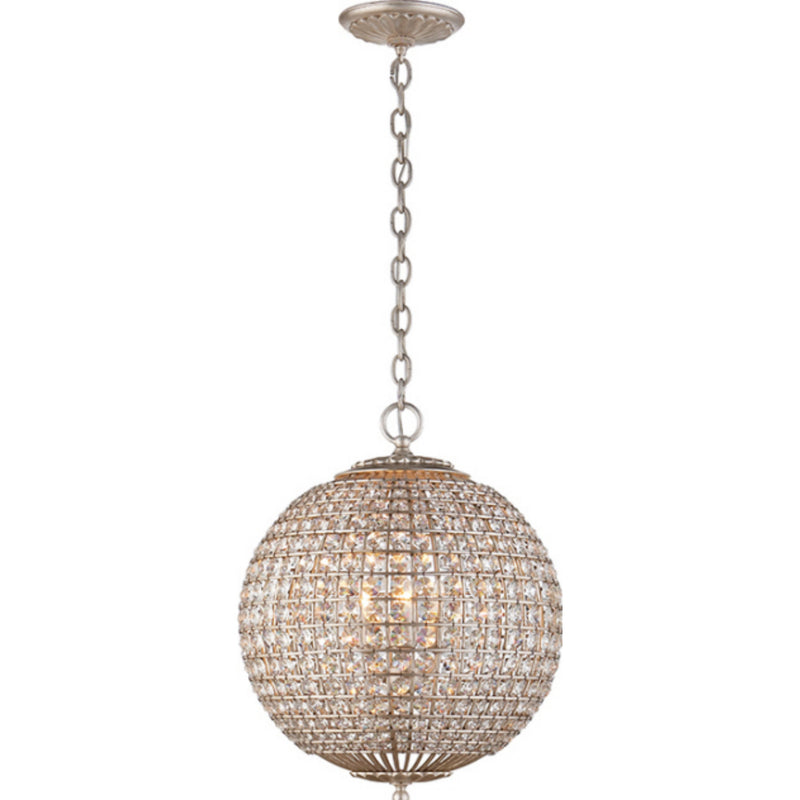 AERIN Renwick Small Sphere Chandelier in Burnished Silver Leaf with Crystal