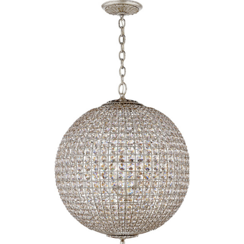 AERIN Renwick Large Sphere Chandelier in Burnished Silver Leaf with Crystal