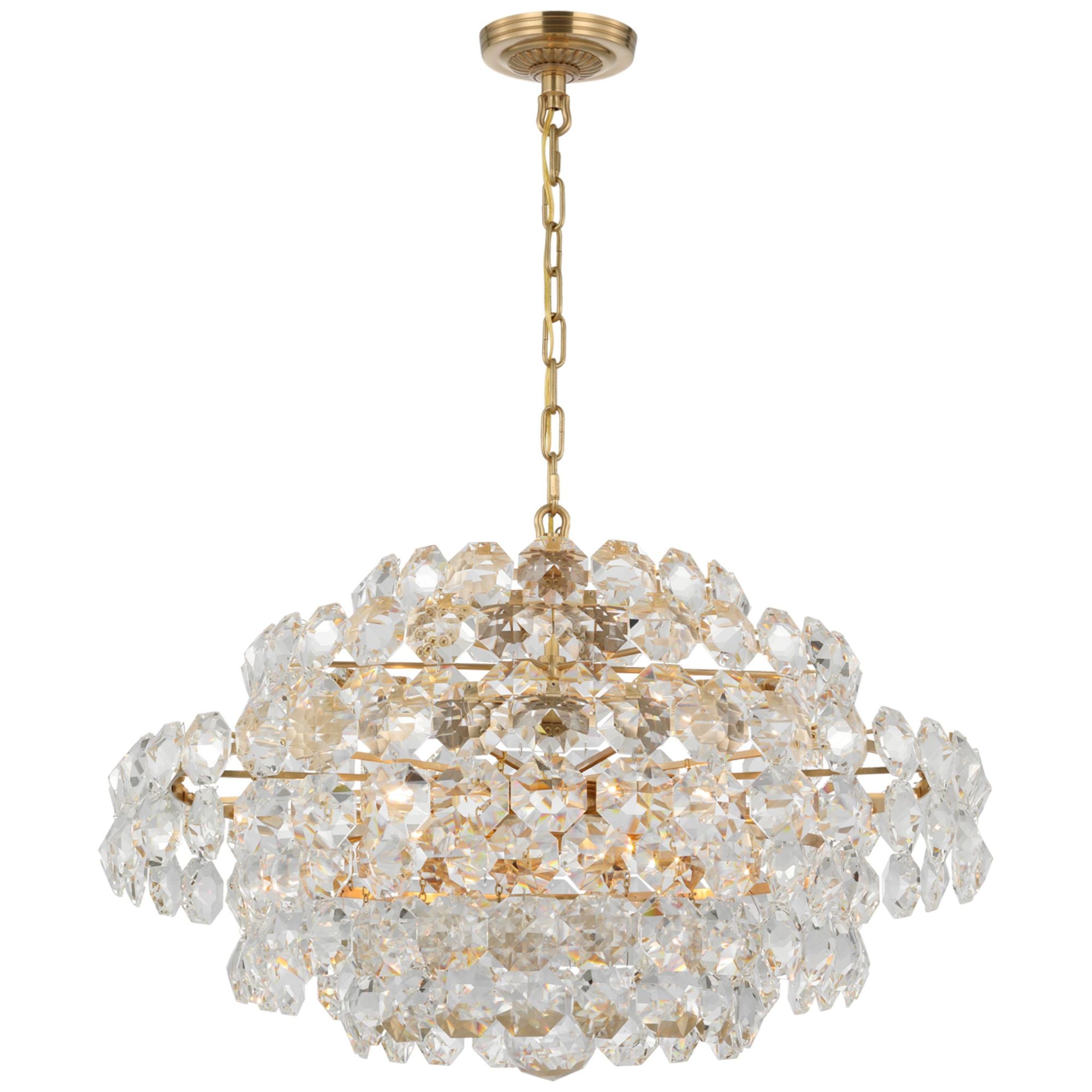 AERIN Sanger Small Chandelier in Hand-Rubbed Antique Brass with Crystal