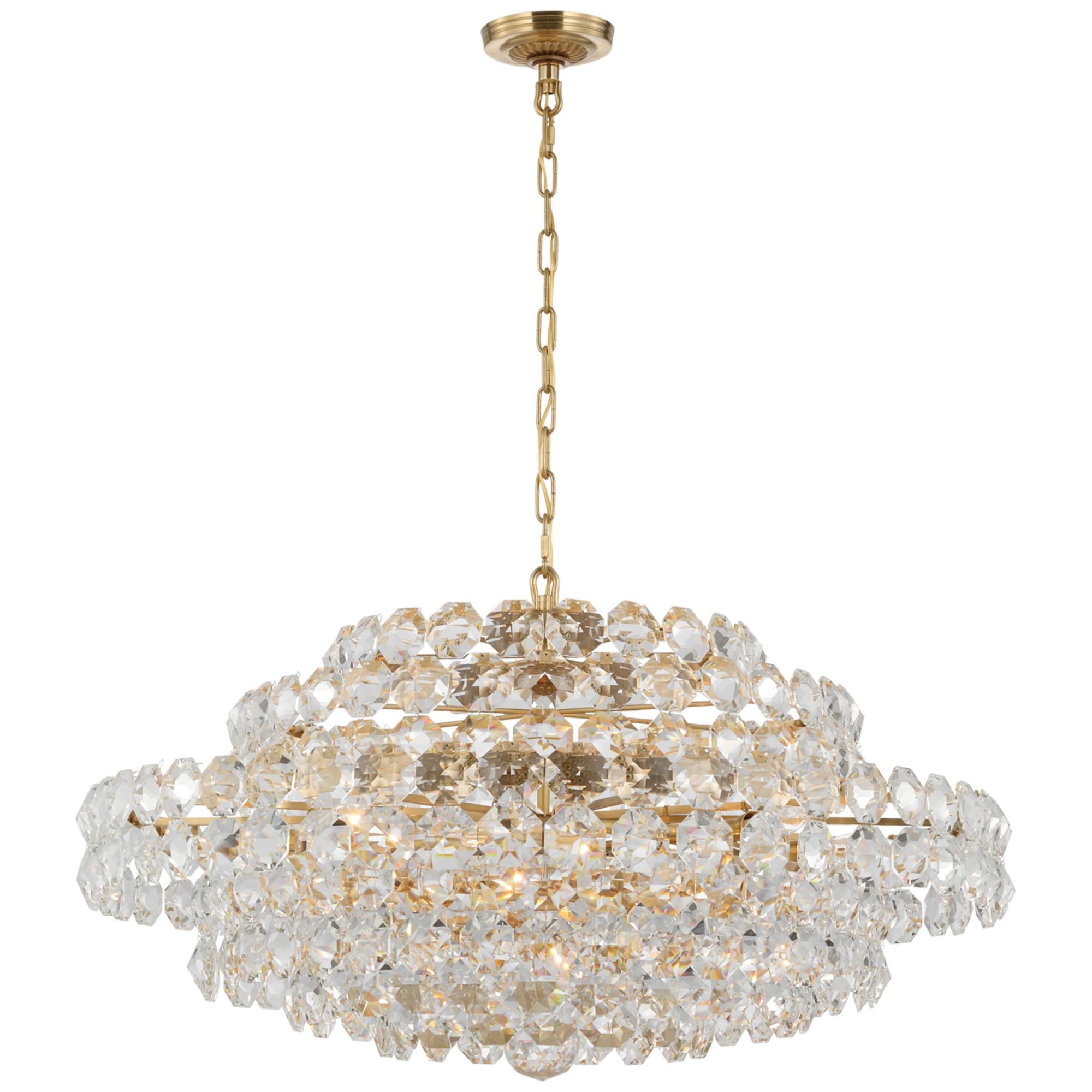 AERIN Sanger Large Chandelier in Hand-Rubbed Antique Brass with Crystal