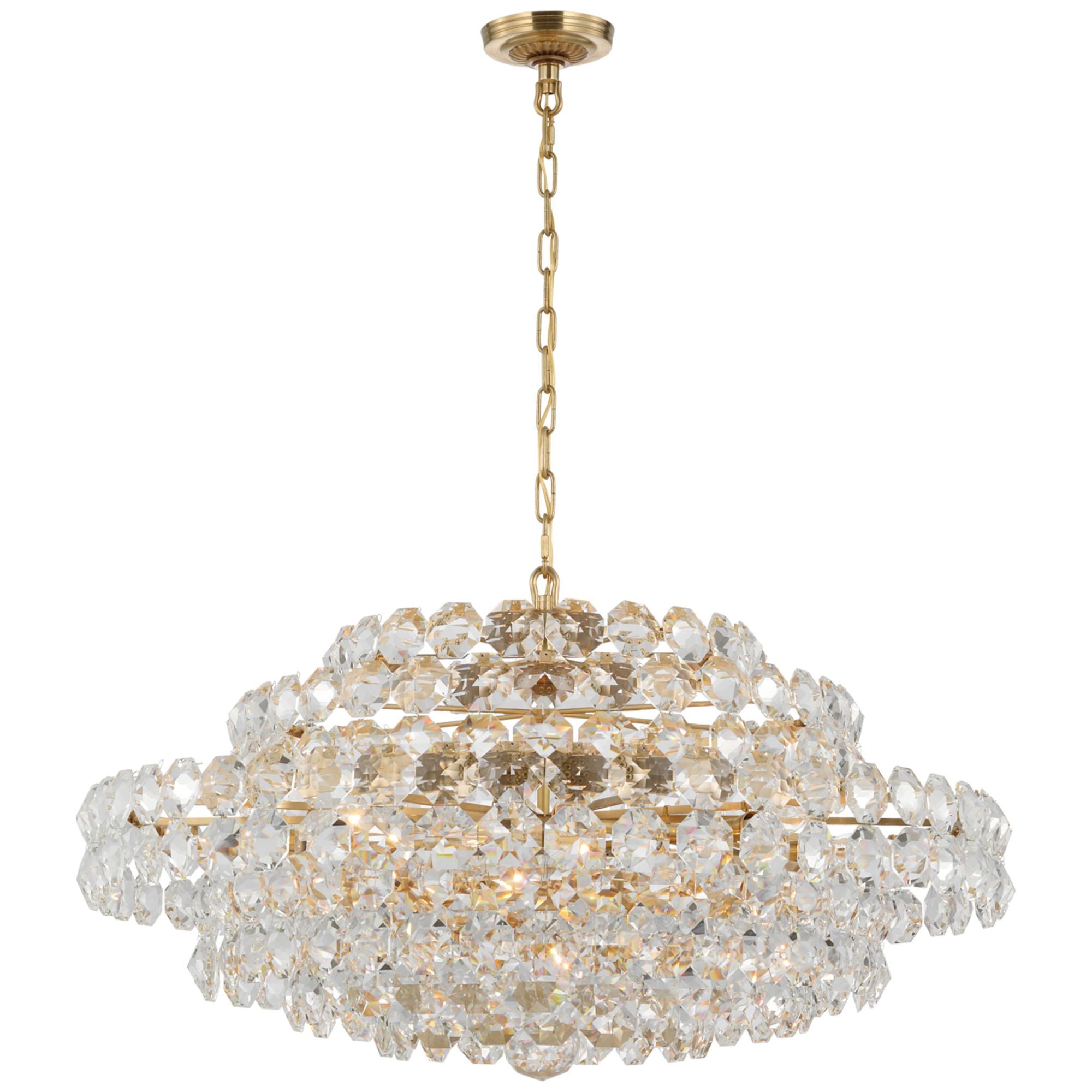 AERIN Sanger Large Chandelier in Hand-Rubbed Antique Brass with Crystal Ceiling Light W36.75"