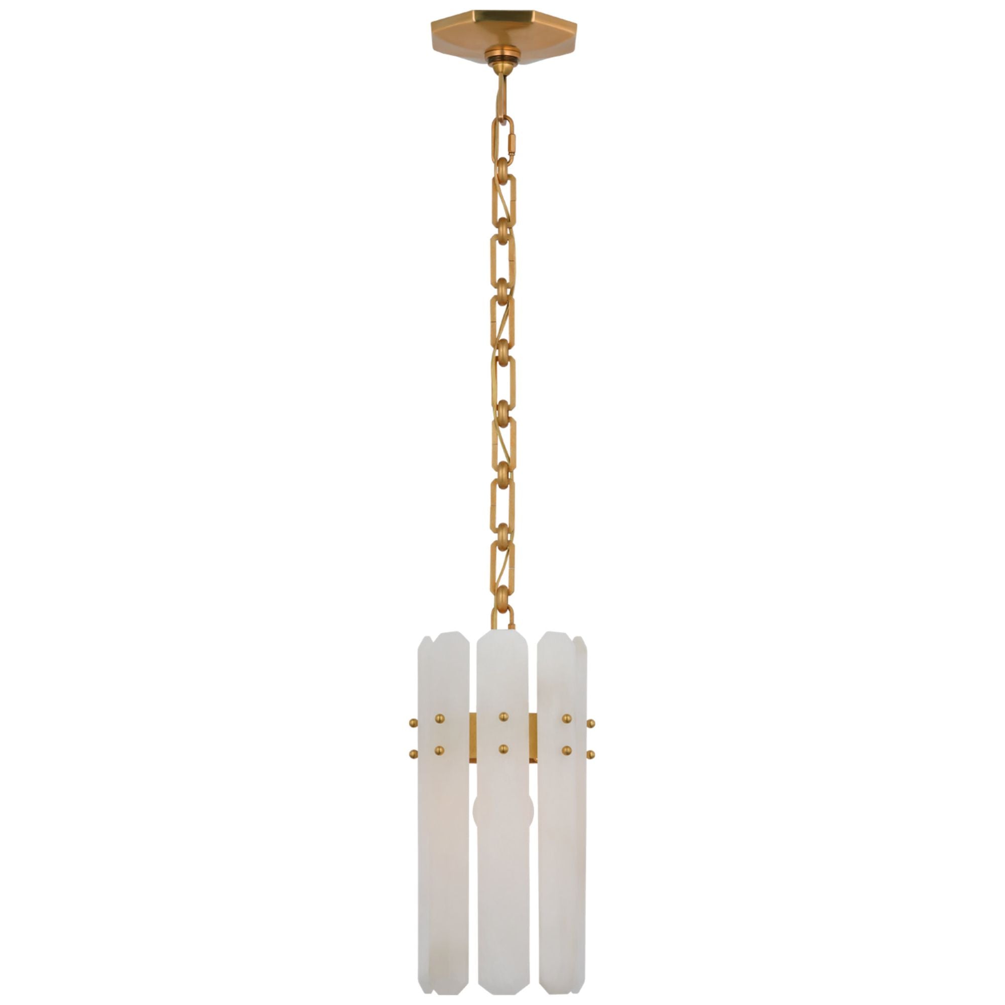 AERIN Bonnington Small Pendant in Hand-Rubbed Antique Brass with Alabaster Ceiling Light W7.25" x H14.25"