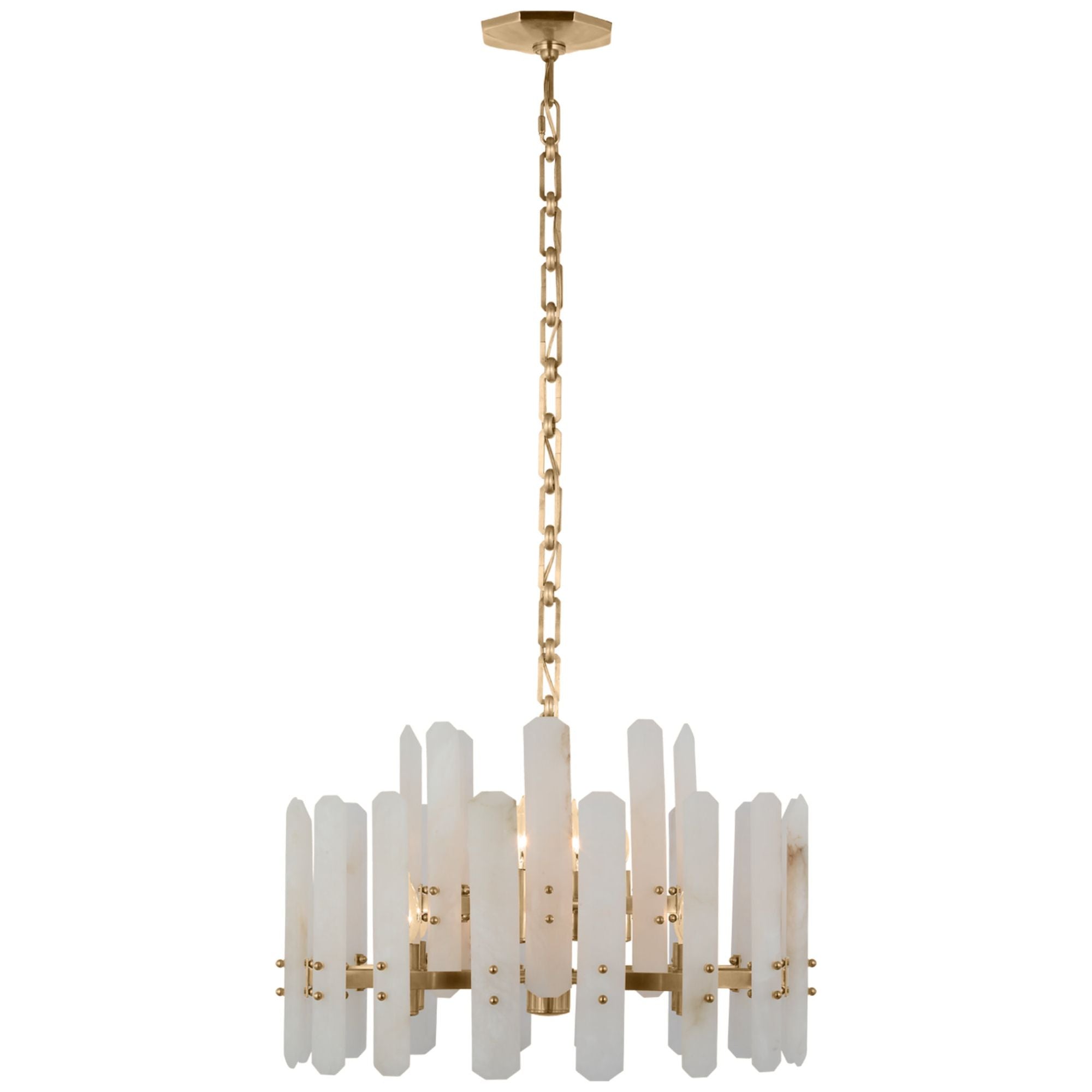 AERIN Bonnington Small Chandelier in Hand-Rubbed Antique Brass with Alabaster