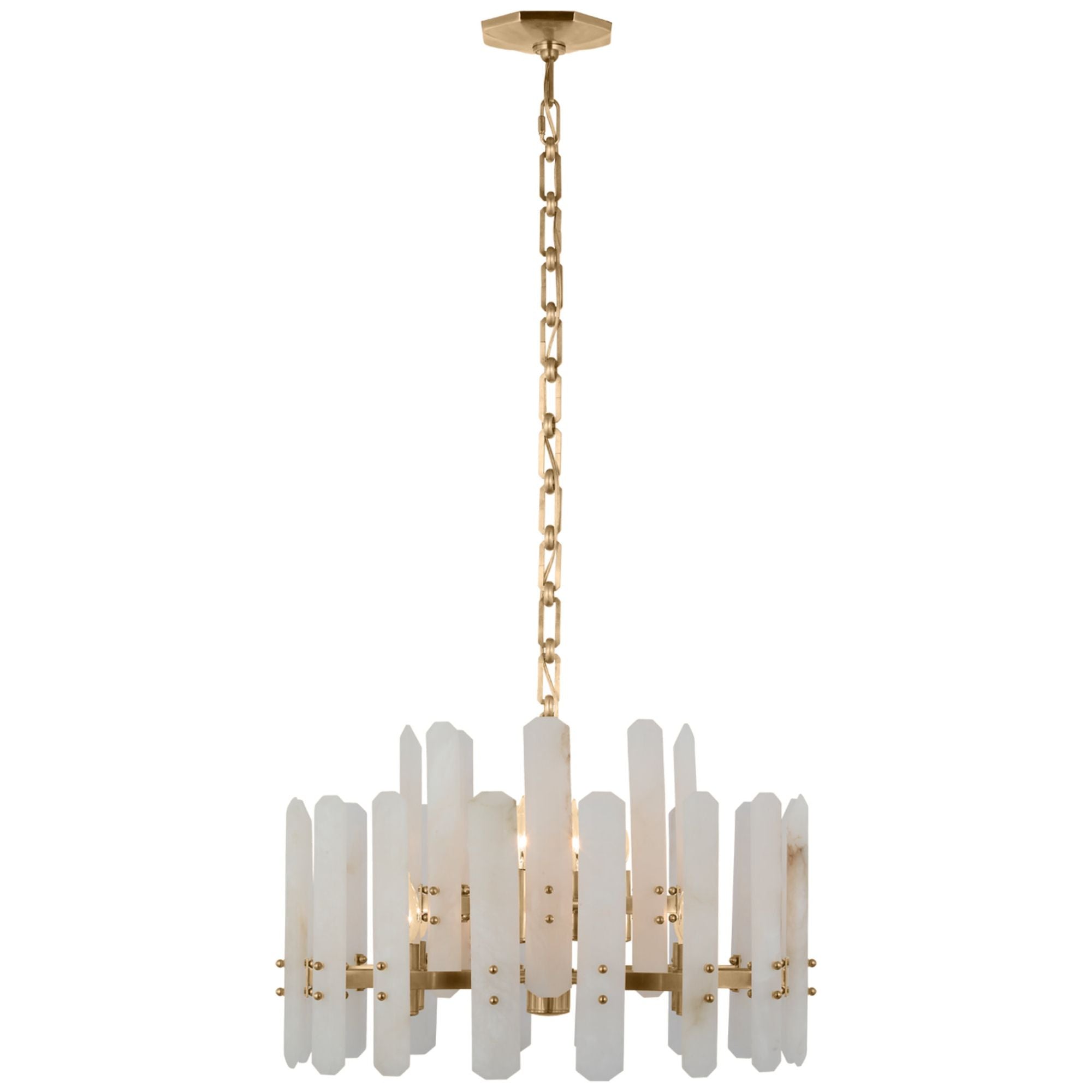 AERIN Bonnington Small Chandelier in Hand-Rubbed Antique Brass with Alabaster Ceiling Light W24.25" x H15.25"