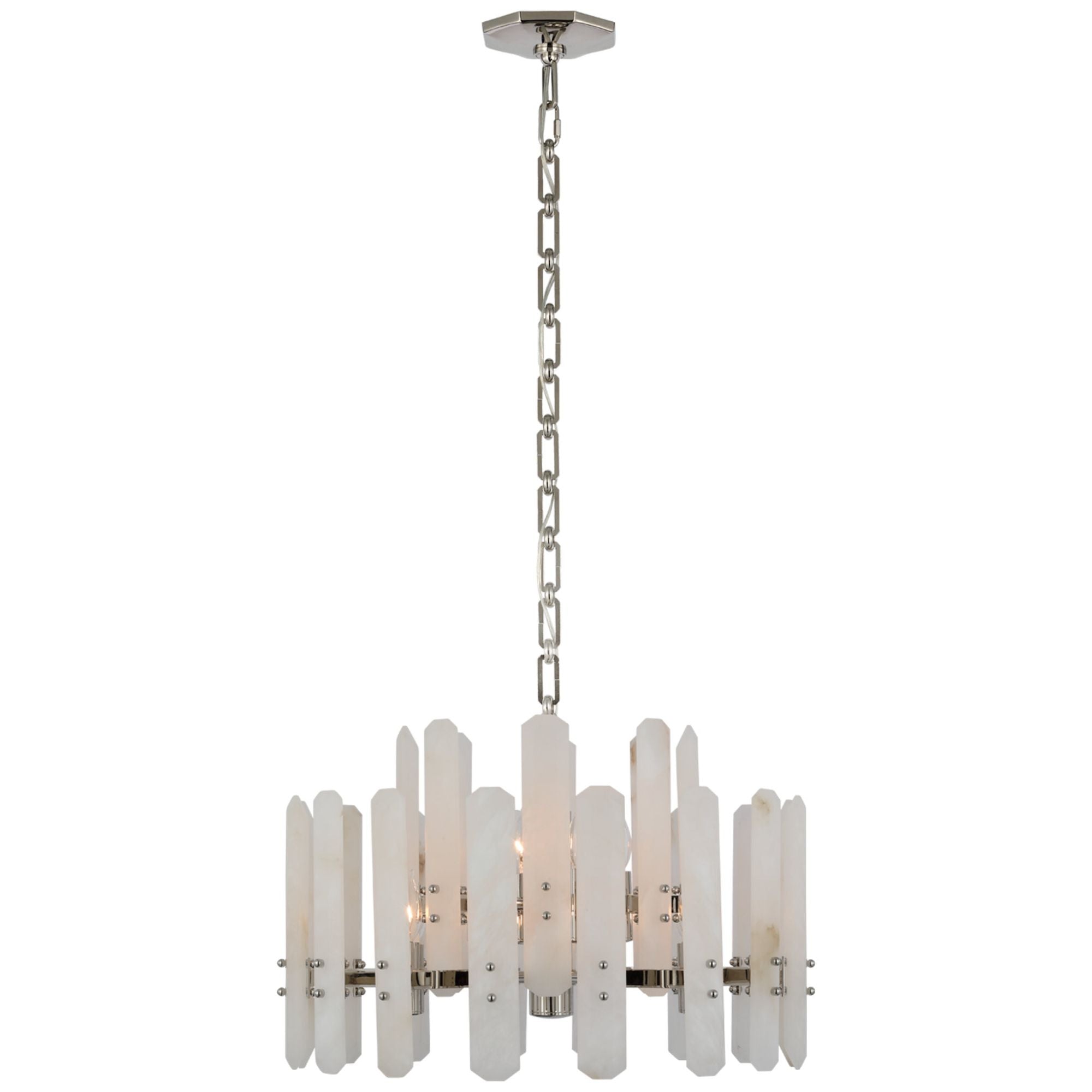AERIN Bonnington Small Chandelier in Polished Nickel with Alabaster Ceiling Light W24.25" x H15.25"