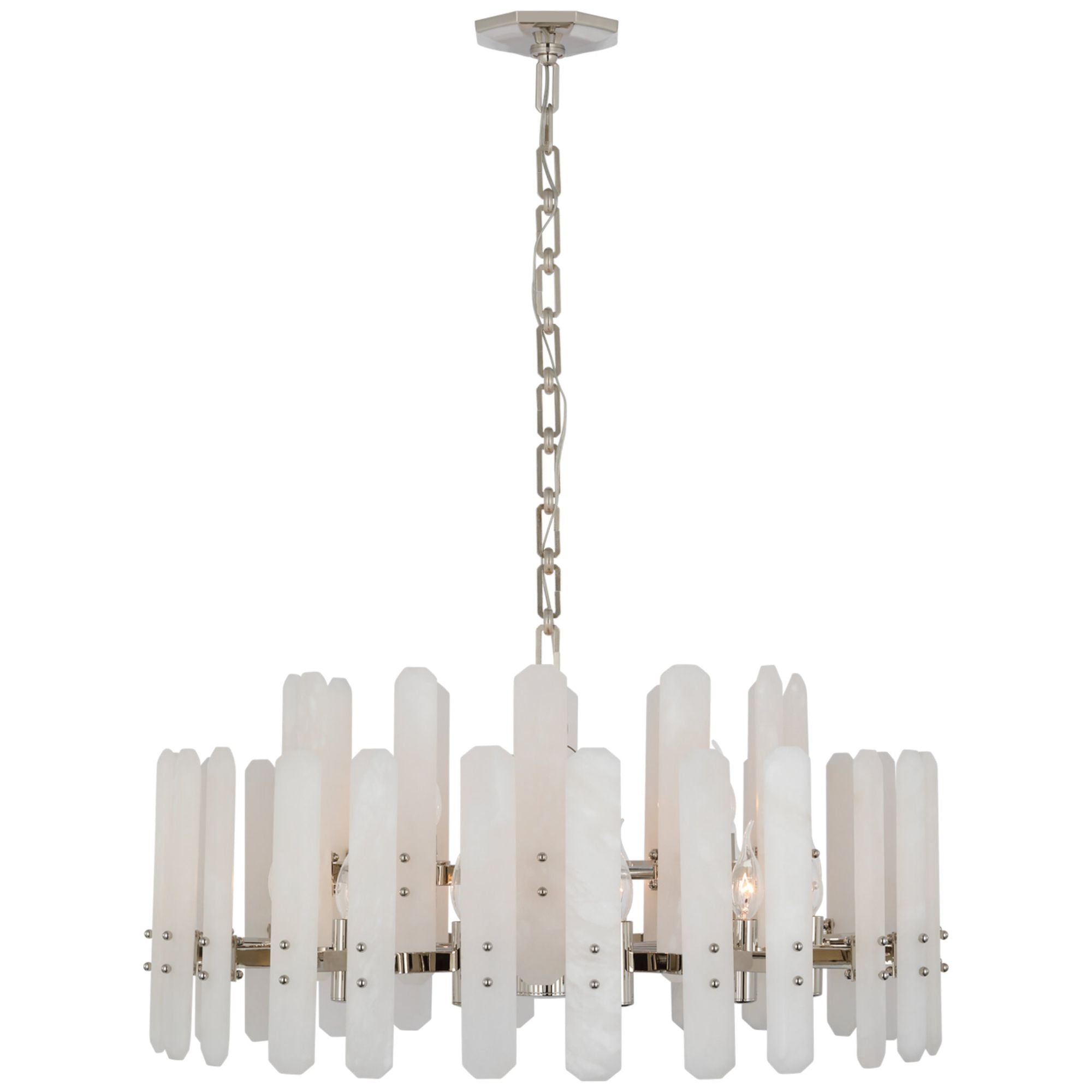 AERIN Bonnington Large Chandelier in Polished Nickel with Alabaster Ceiling Light W32" x H15.25"