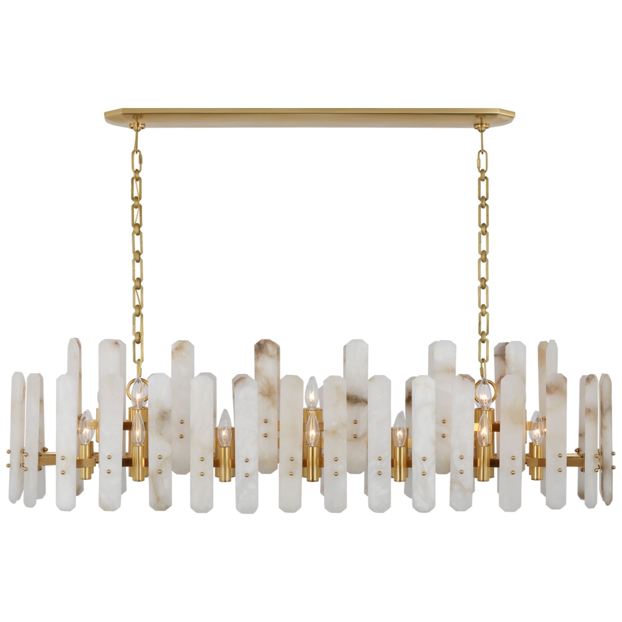 AERIN Bonnington Large Linear Chandelier in Hand-Rubbed Antique Brass with Alabaster