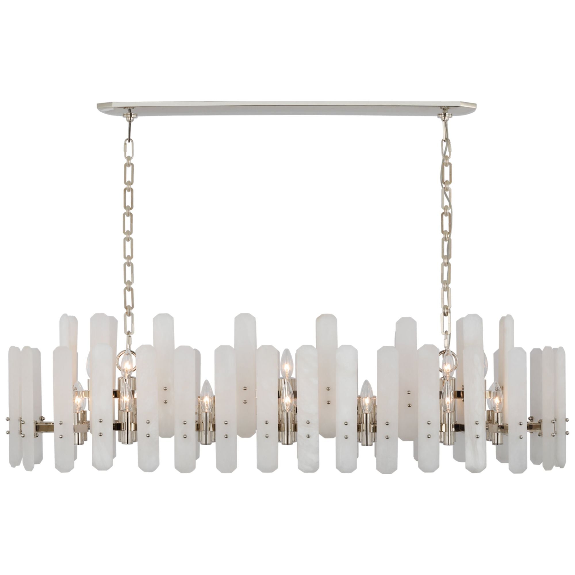 AERIN Bonnington Large Linear Chandelier in Polished Nickel with Alabaster Ceiling Light W55" x 24.5" x H15.25"