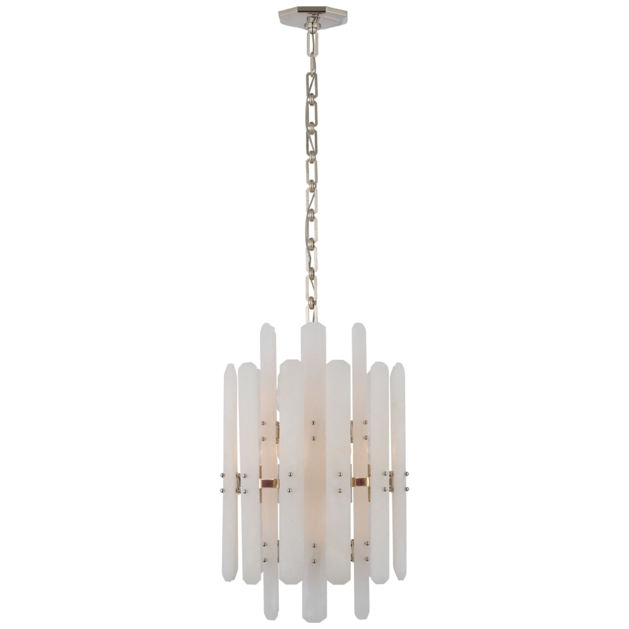 AERIN Bonnington Tall Chandelier in Polished Nickel with Alabaster