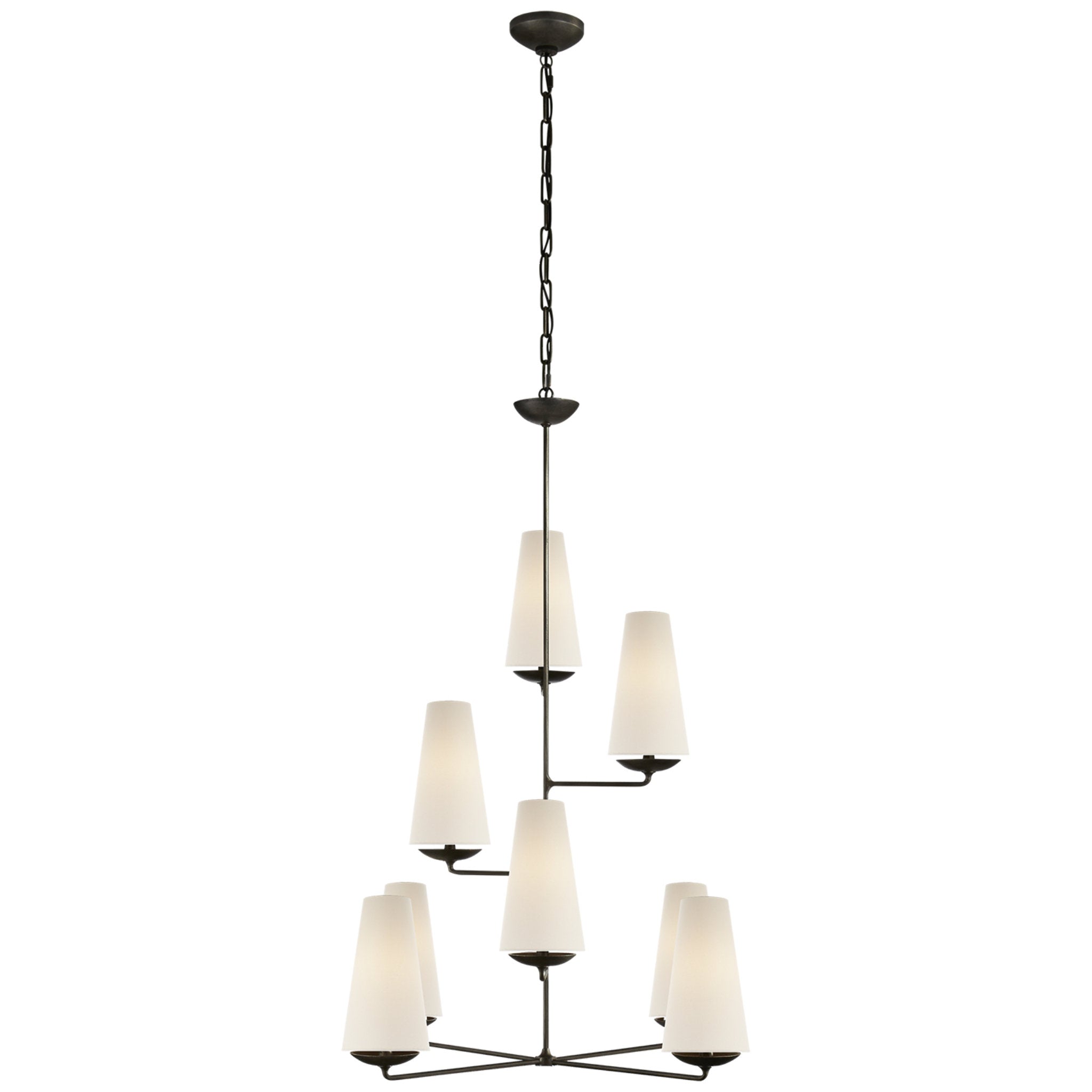AERIN Fontaine Vertical Chandelier in Aged Iron with Linen Shades